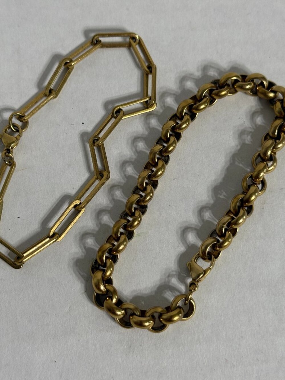 Set Two Bracelet Lot Costume Jewelry Gold Tone Chain Link Oval Hook Adjustable